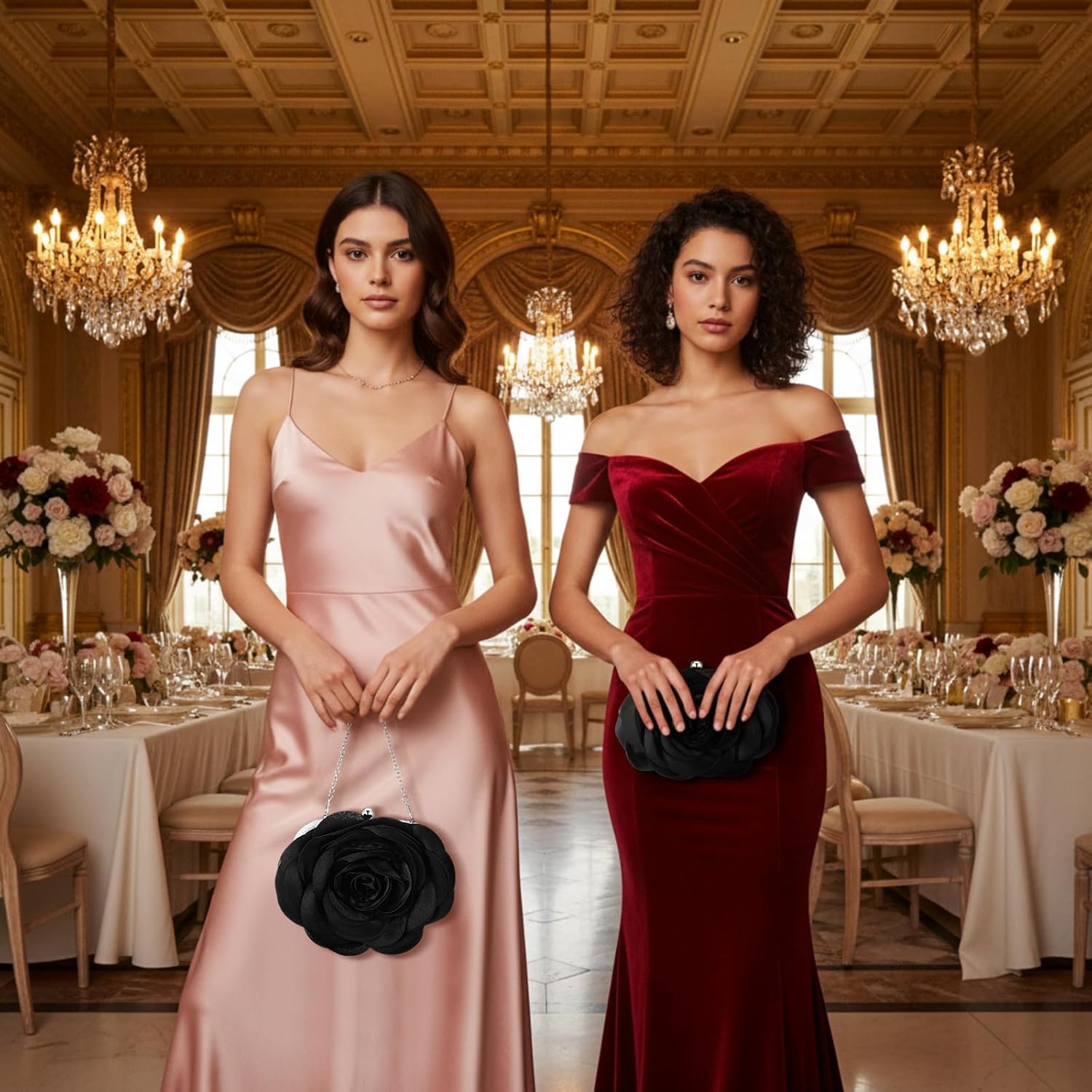 Clutch Purse for Women Evening Bag Flower Satin Handbag Classy Wristlet Purse for Formal Prom Party Wedding Daily - Image 2