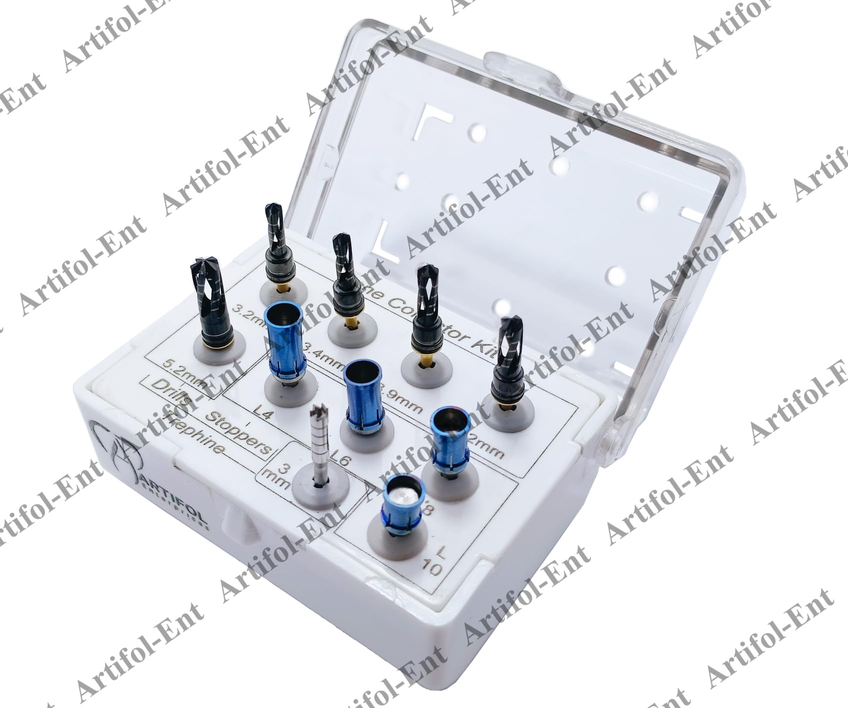 Artifol - 10 Pcs Dental Bone Collector Kit – Include Depth Stoppers – Sinus Lift & Implant Tools Set in Compact Organizer Box #OS1071