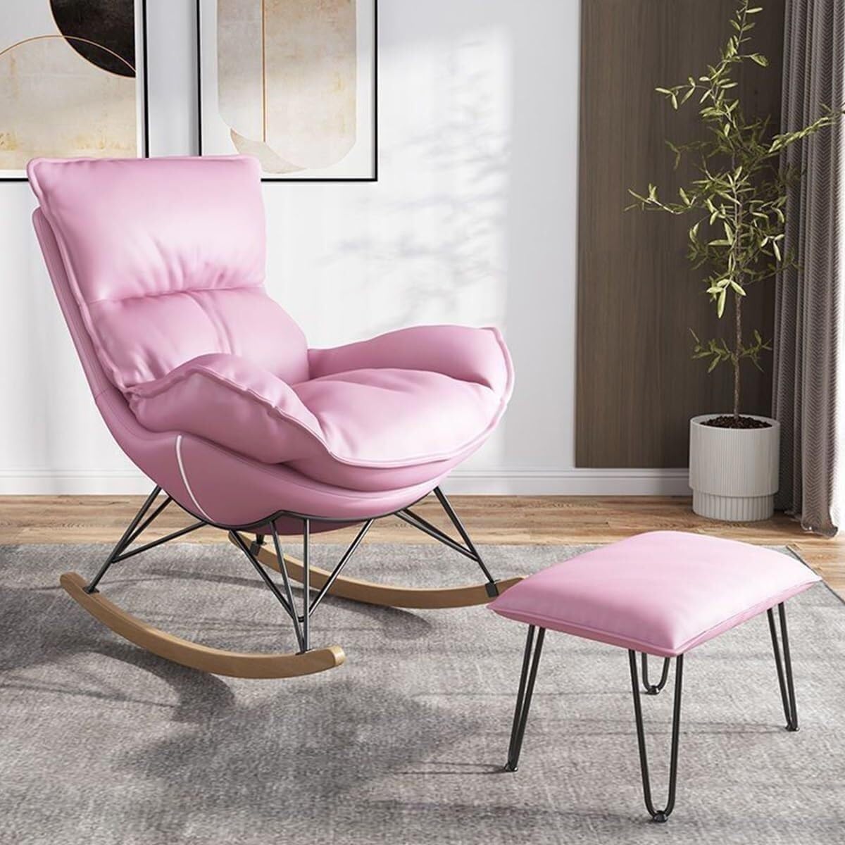 Fauteuil inclinable avec ottoman gris en tissu rembourré pour salon