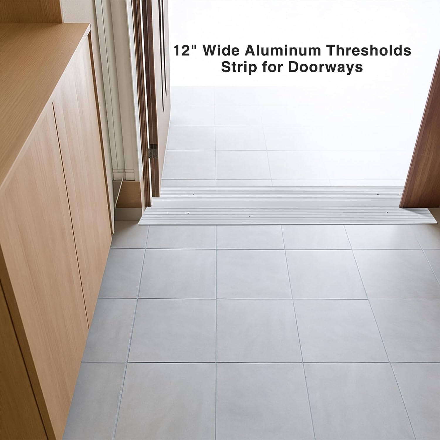 Zonon 2 Pcs Aluminum Door Threshold 12 x 48 Inches Anti-Slip Floor Thresholds Strip Easy to Cut and Install for Flat Transition Saddle Low-Profile Doorways Sill