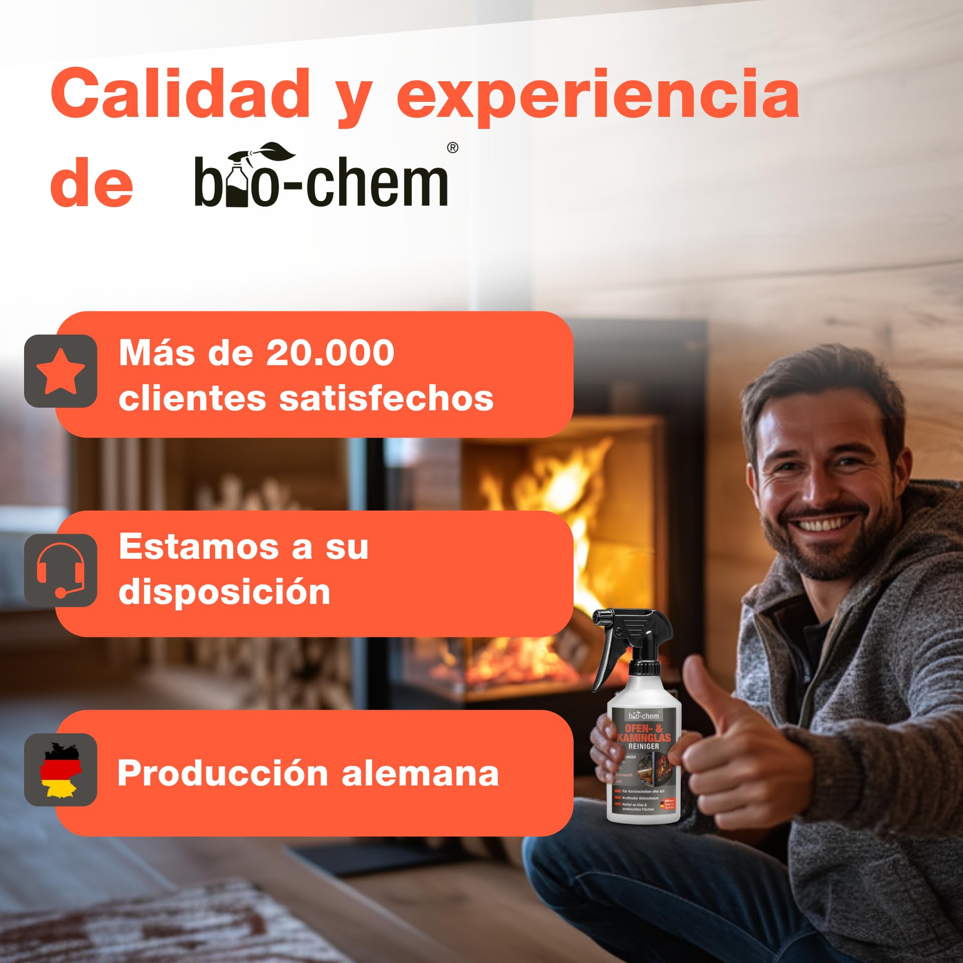 bio-chem Limpiacristales para chimeneas 3x 500ml + paño