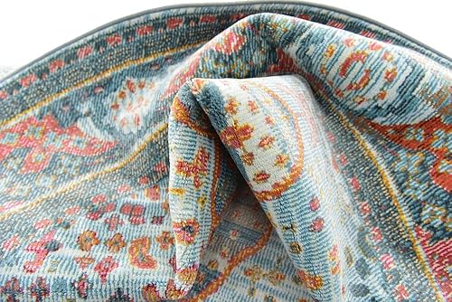 Miniatura 20 de Unique Loom Baracoa Collection - Alfombra malecón (5 pies 5 pulgadas, redonda, azul claronaranja)