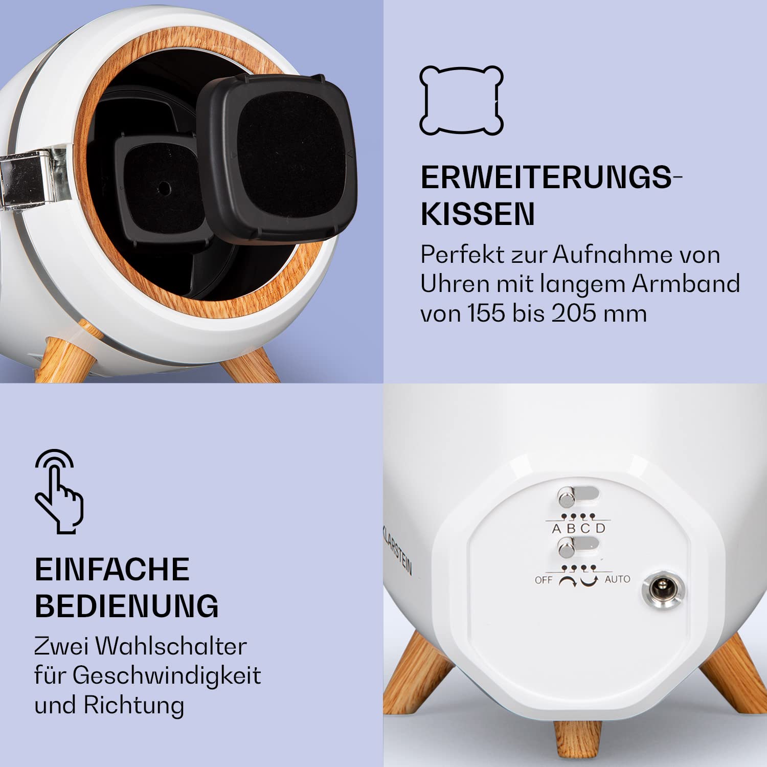 Klarstein Automatik-Uhrenbeweger für Herren & Damen, Watch Winder Mit Holz-Look, 4 TPD & 3 Rotationen, Leiser Beweger für 1 Automatikuhr