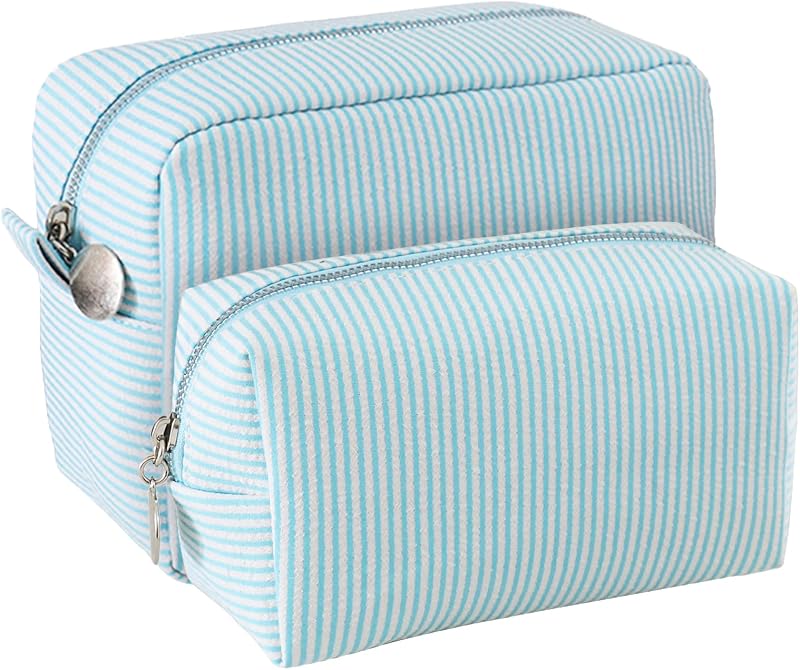 CALINNL Kit com 2 necessaires de maquiagem e viagem, em poliéster, azul-lago