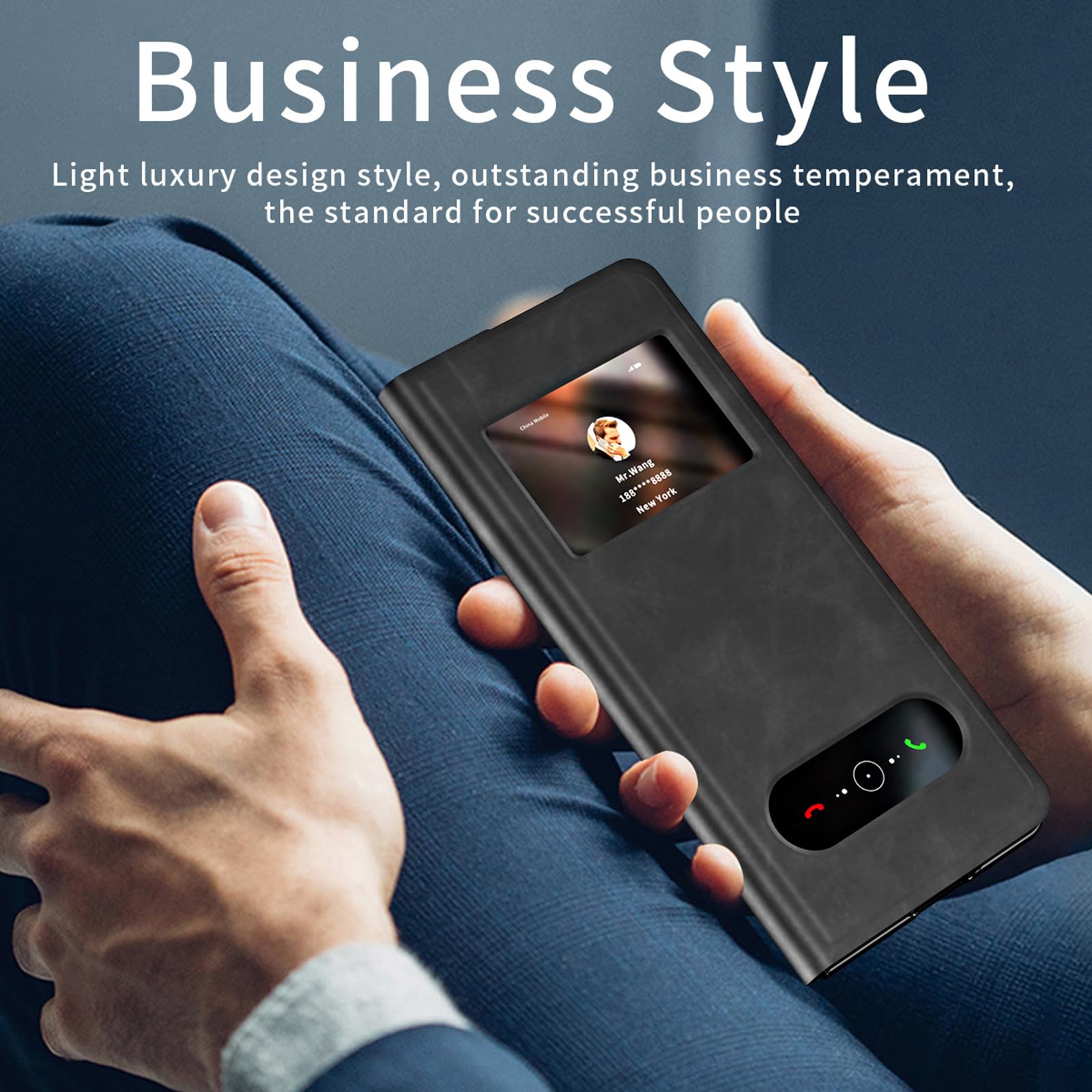 Funda con Tapa For Samsung Galaxy Z Fold 8 Ultra, Funda De Piel De Lujo Ligera con Función Atril, Cierre Magnético, Ventana De Visualización(Black)