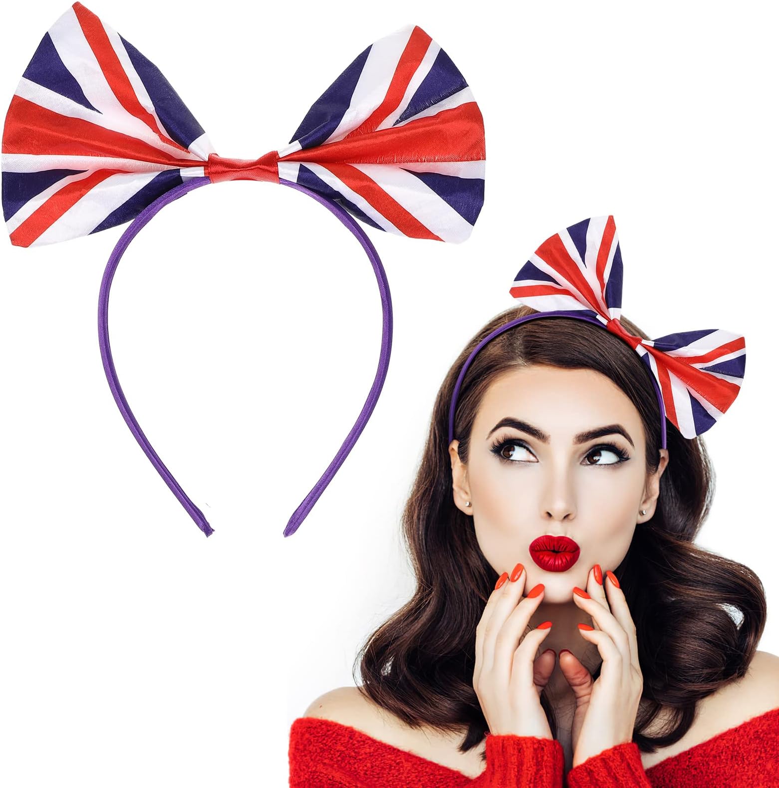 Happyyami2pcs England Flag Bow Headdress Headband Stylish Bowknot Hair Loop Accessories for Fans for Women and Girls Celebrating National Events