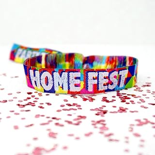 5 pack of HOME FEST Festival Party Wristbands Favours ~ HomeFest Festival Birthday Party Bag Fillers ~ House Party Wristbands ~ Lockdown Party ~ GLASTHOMEBURY