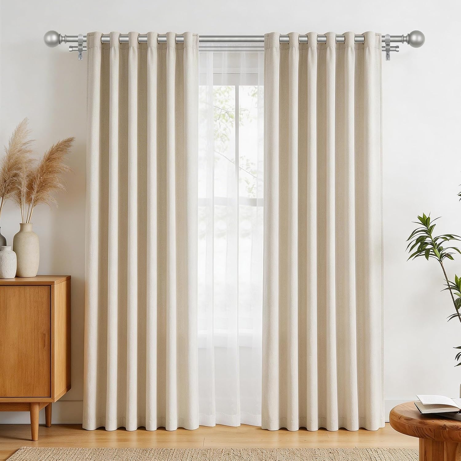 KAMANINA 1 Inch Double Curtain Rod 36 to 72 Inches(3-6 Feet), Antique Silver Curtain Rods for Windows 28 to 48 In, Telescoping drapery Rod for Bedroom, Dual Curtain Window Rod with Round Finials Antique Silver 36-72"