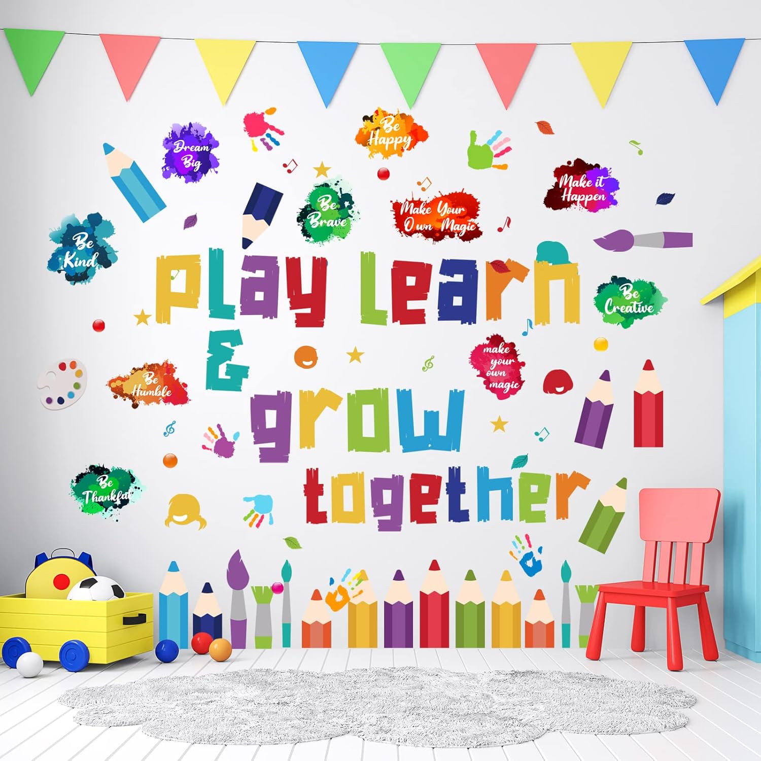 Leinuosen Kids Wall Decals Classroom Colorful Inspirational Decals Daycare Playroom Wall Decor Motivational Positive Saying Sticker(Play, Learn)