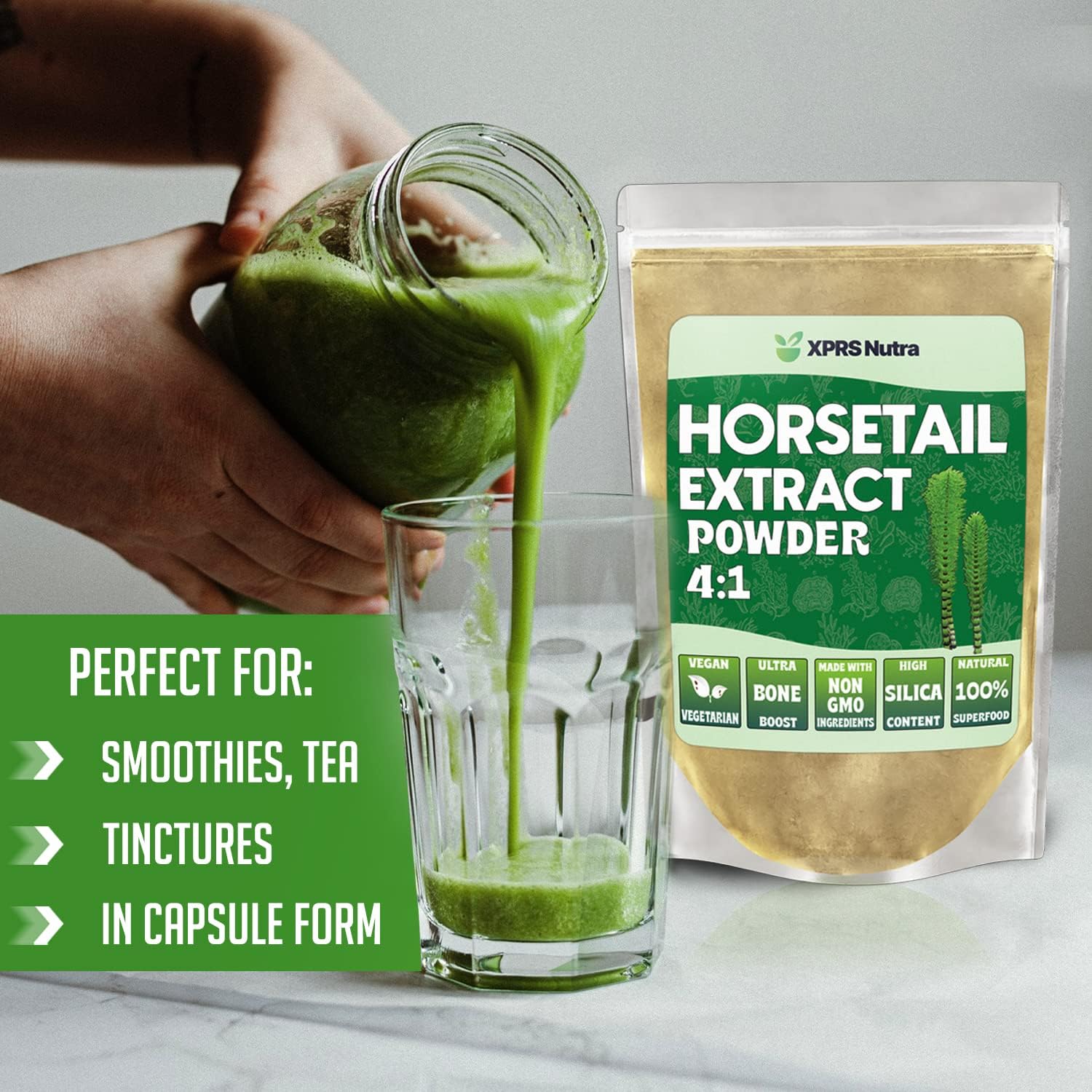 XPRS Nutra Horsetail Extract Powder for Hair, Nails, and Bones - High Potency Horsetail Root Powder - High Silica Content for Maximum Results - Vegan Friendly Horstail Extract (16 oz)