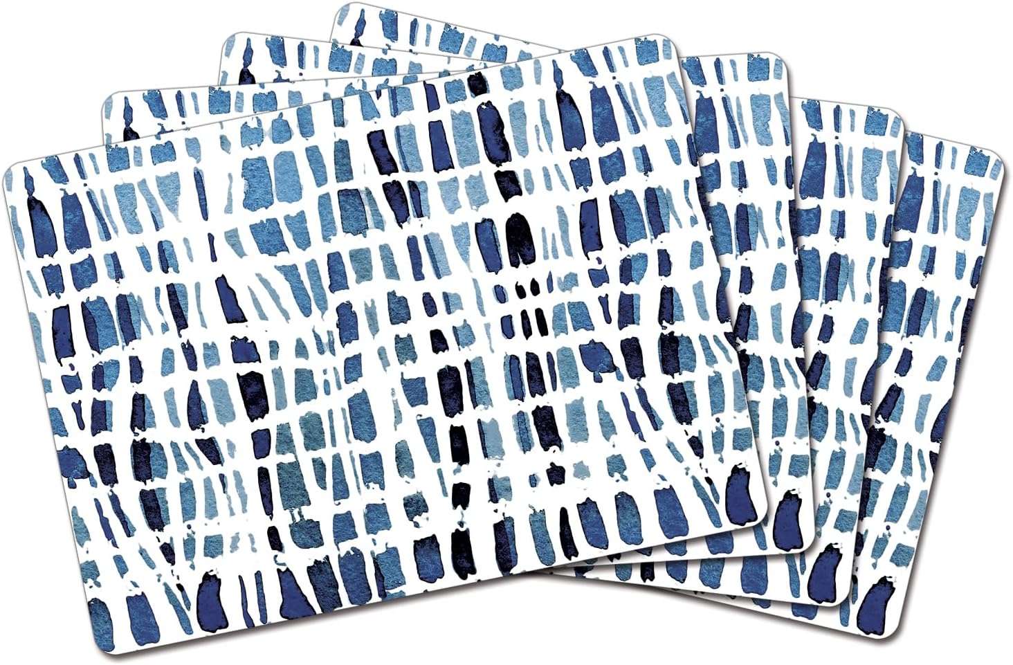 CounterArt Indigo Wavy Lines Premium Decorative Hardboard Tabletop Placemats 4-Pack Manufactured in The USA Heat Tolerant and Easily Wipes Clean