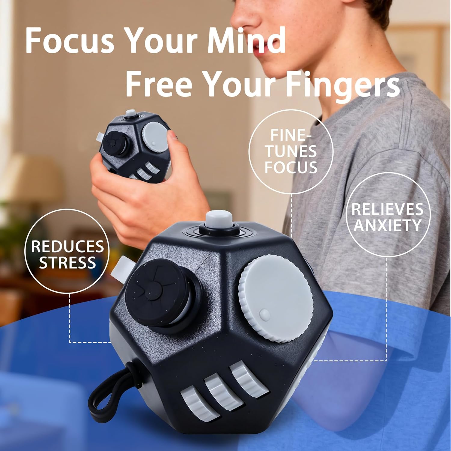 New Fidget Toy Cube 4 Pack Creative Rotating Cube and 12-Sided Mini Cube Relieves Stress and Anxiety Anti Depression Focus Travel Toy Cube For Children and Adults Stocking Christmas Idea Stuffer Gifts
