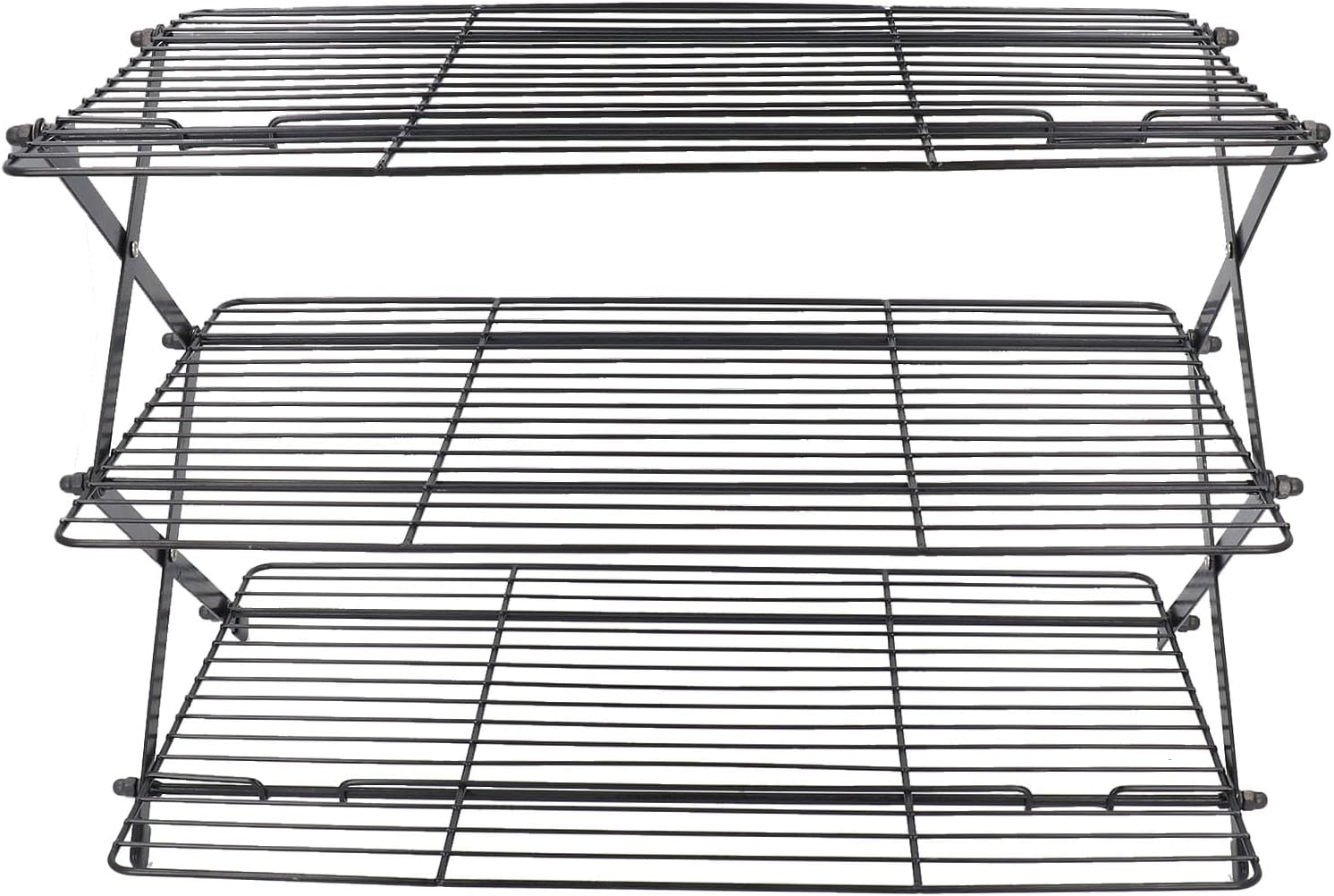 Luqeeg Cooling Rack, 3 Tier Collapsible, Adjustable Stackable Non Stick Wire Baking Rack, 17.3 X 10 Inch, for Baking, Roasting, Drying Cookies, Cakes, Space Saving & Easy