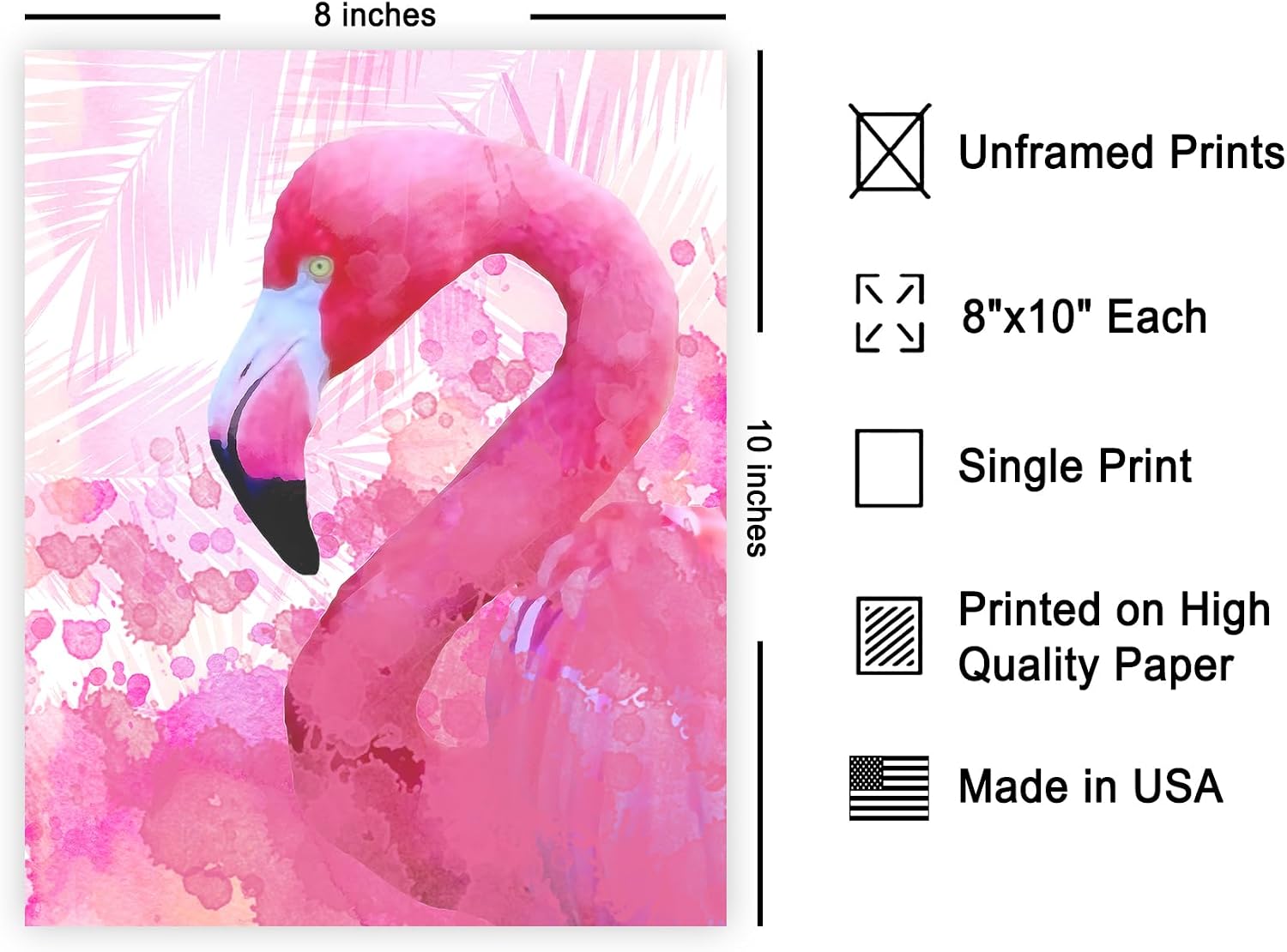 Poster Master Pink Flamingo Poster - Bird Print - Watercolor Art - Minimalist Art - Gift for Men, Women & Animal Lover - Decor for Bedroom, Living Room, Dorm or Kid's Room - 8x10 UNFRAMED Wall Art