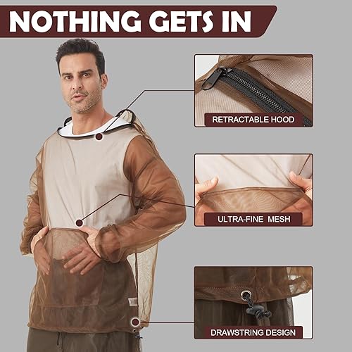 Miniatura 9 de Aventik Chaqueta de mosquito, pantalones de mosquito, traje de mosquito, malla que no se transparenta, súper ligera, mantiene la seguridad fresca