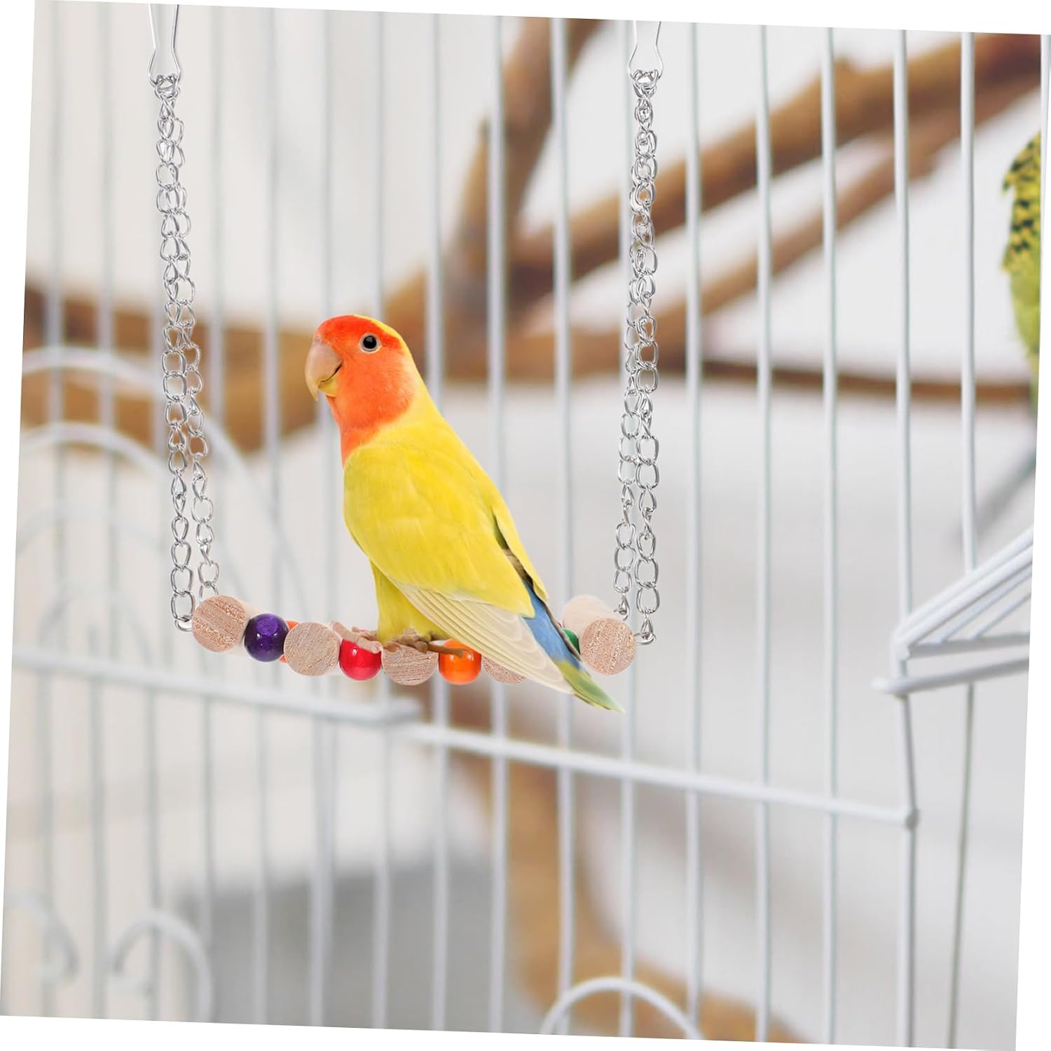 3pcs Wooden Bird Swing Perch Toys with Bells for Cage Xmas image 5