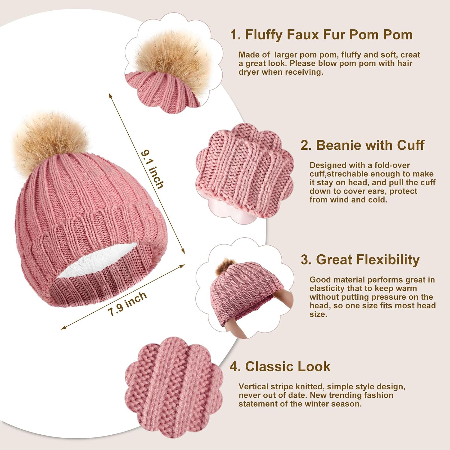 Suhine 8 Pcs Winter Hat Scarf Gloves Earmuff Set Knit Beanie Pompom Hat Warm Touch Screen Gloves for Women Men Adult
