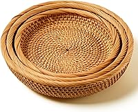 Vista 9 de I-lan Cesta de pan de ratán de 9 pulgadas con pared de 2 pulgadas, bandeja plana de mimbre con borde enrollado, cuenco redondo decorativo para todos