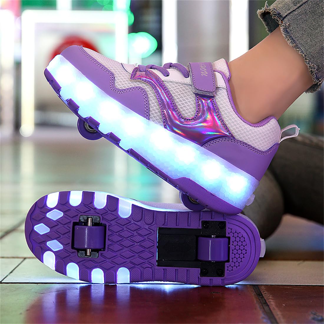 Unisex Kinder LED Licht Schuhe mit Doppelrad Rollen,Mit Flügeln USB Wiederaufladbar, Outdoor Sport Gymnastik Running Sneaker