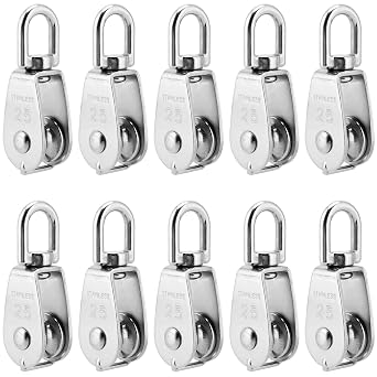 10 PCS M25 Single Pulley Block, 304 Stainless Steel Swivel Lifting Rope Pulley, Hanging Wire Rope Cable Towing Wheel, Loading 308 Lbs