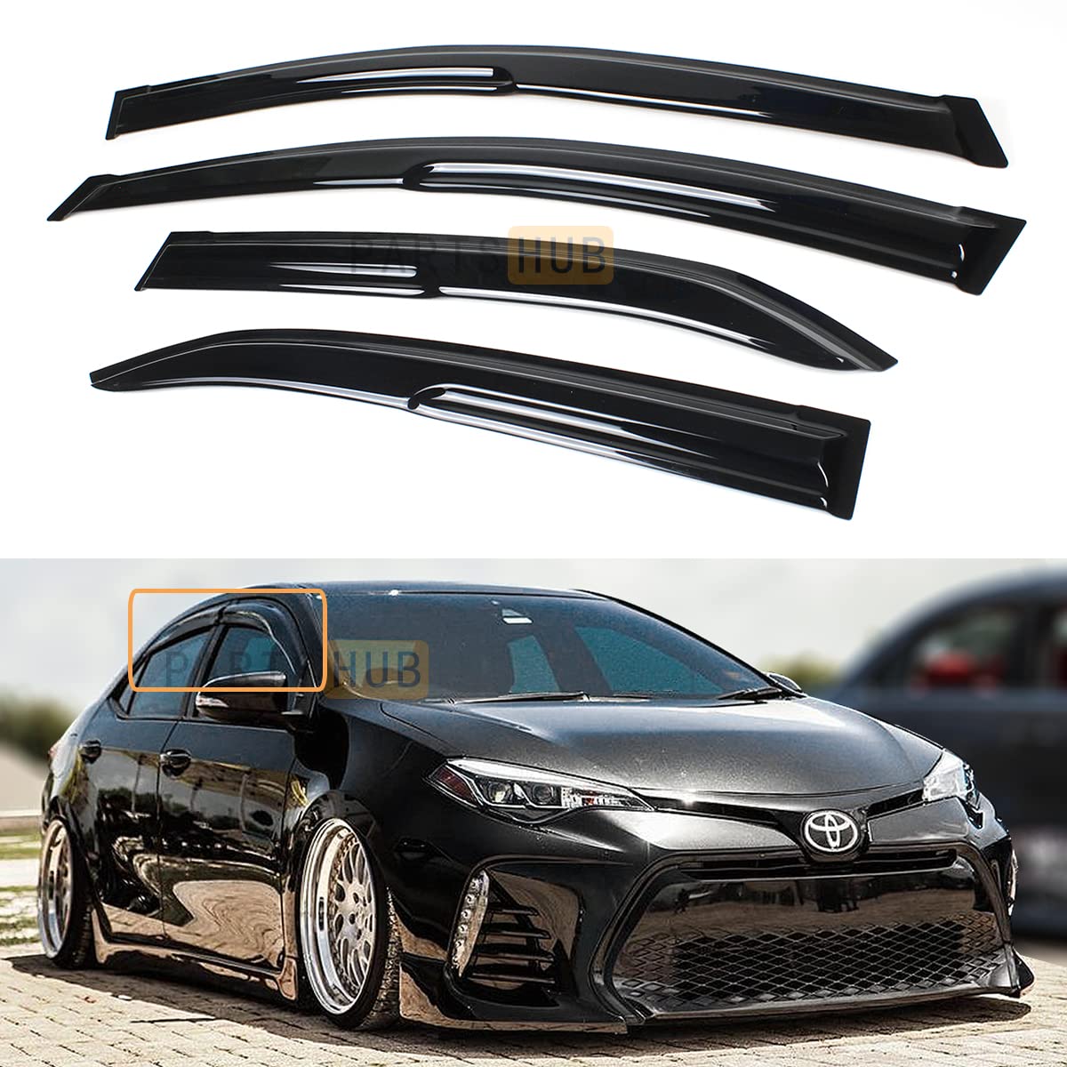 Fits for 2014-2019 Toyota Corolla 4 Door Sedan JDM 3D Wavy Mugen Style Window Visor Rain Guard Deflector