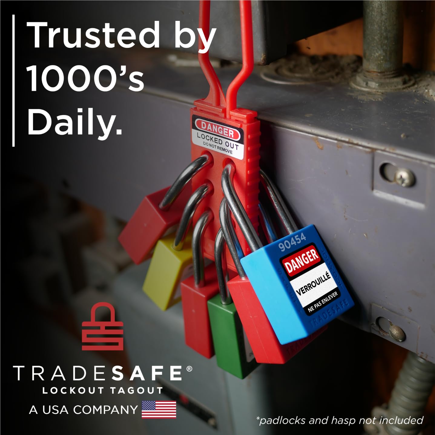 TRADESAFE Lockout Tagout Locks Label, Lock Out Tag Out Padlock Labels in English, Spanish, French, Danger Locked Out, Do Not Remove Loto Locks Stickers