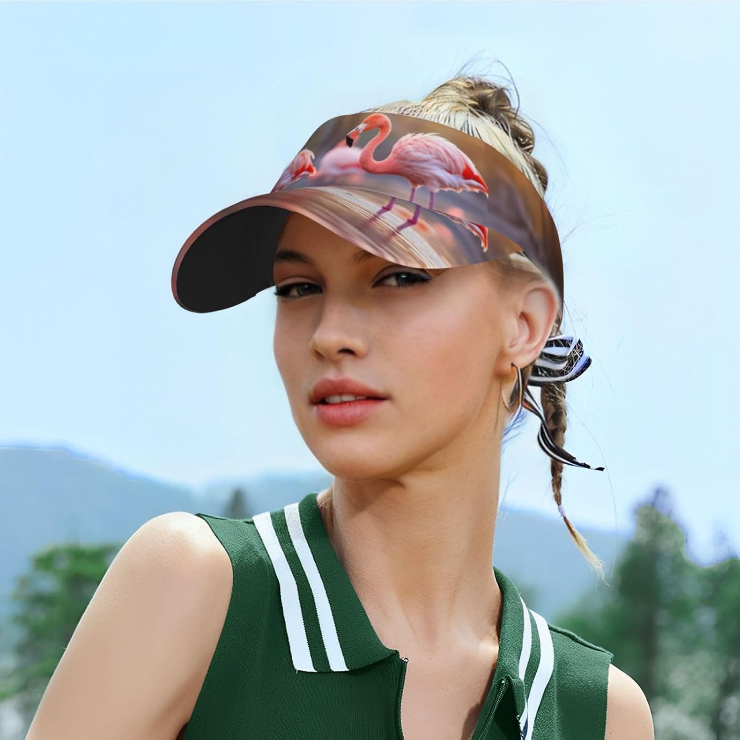 Pink Flamingo in Water Print Sport Sun Visor Hats Adjustable Empty Top Baseball Cap Women and Men Sun Visor Hat