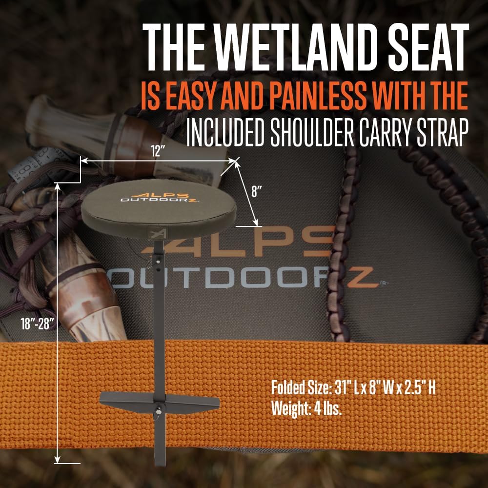 ALPS OutdoorZ Wetland Hunting Seat - Lightweight Hunting Chair with Adjustable Height, Sink-Resistant Leg, and Removable Shoulder Carry Strap for All-Weather Hunting