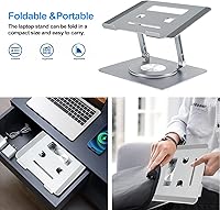 Vista 5 de Soporte ajustable para laptop con base giratoria de 360, elevador ergonómico para laptop para escritorio, elevador de computadora de metal, soporte