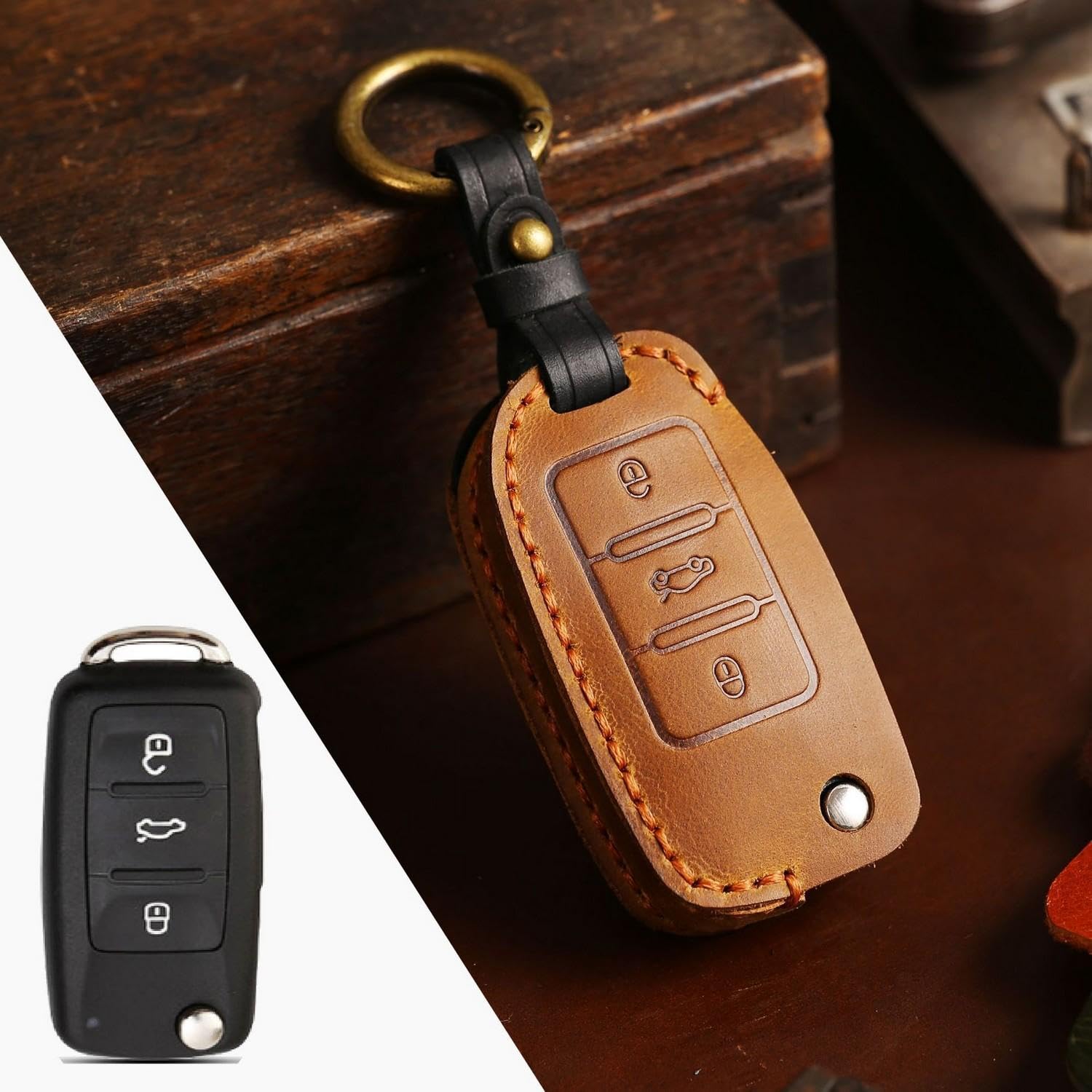 Étui à clé de voiture contre rayures et chocs pour VW Golf 7 protection intégrale en cuir