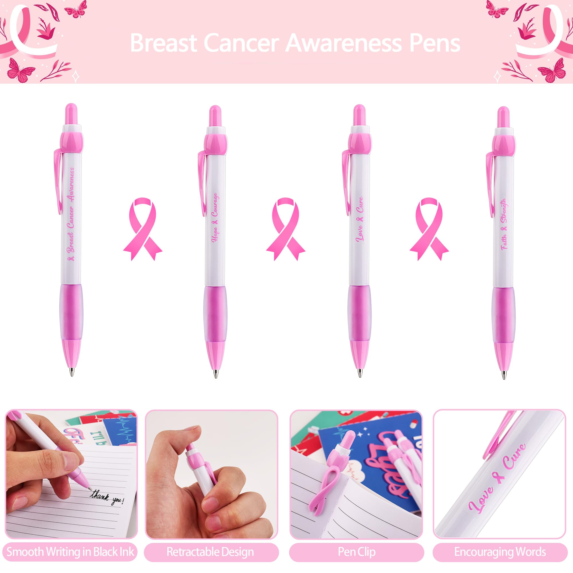 Kugelschreiber Mit Rosa Schleife - Für Brustkrebsbewusstsein, Motivierender Stift (6er Pack)