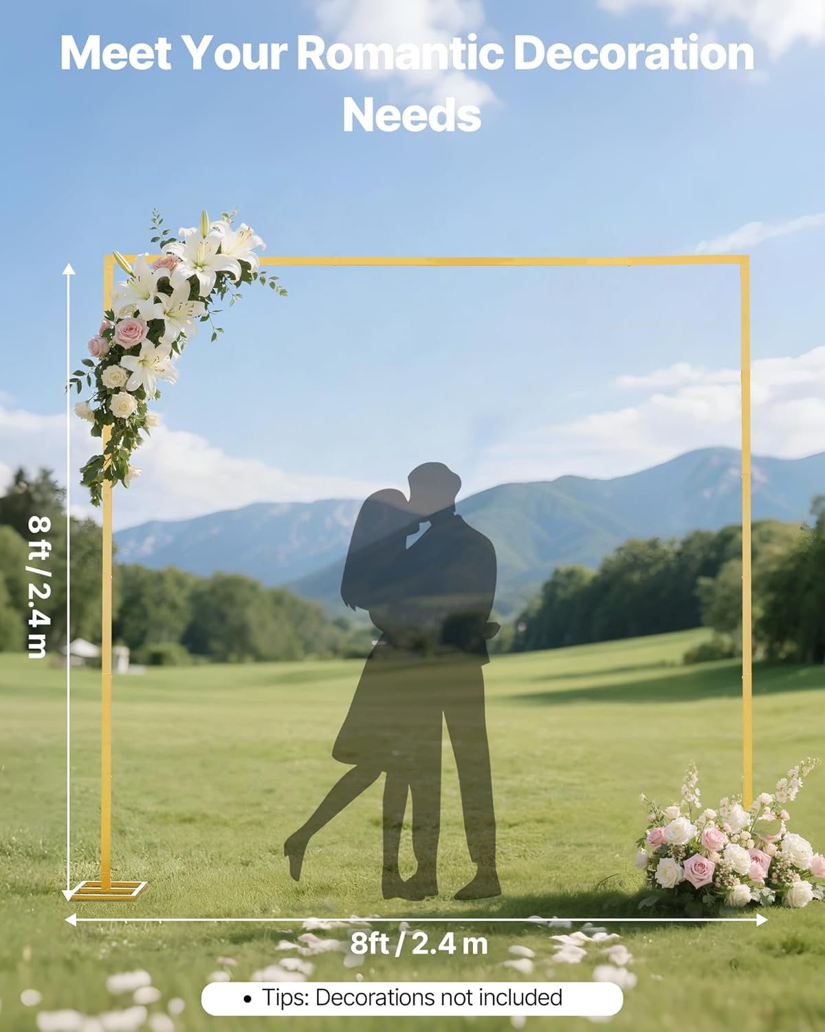 VEVOR Arch Backdrop Stand, 8 x 8 ft, Stable Structure, Easy Assembly, Square Gold Metal Arch Backdrop Stand for Wedding, Birthday Party, Graduation, Holiday Celebration, and Ceremony Decoration 8.8ft