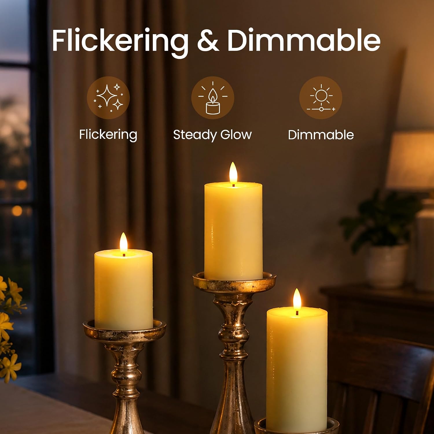Set of 4 Ivory Real Wax Flameless Candles with Remote, Long Lasting Battery Operated LED Pillar 3" x 4" 5" 6" 7" with Timer and Flickering Electric for Home Decor