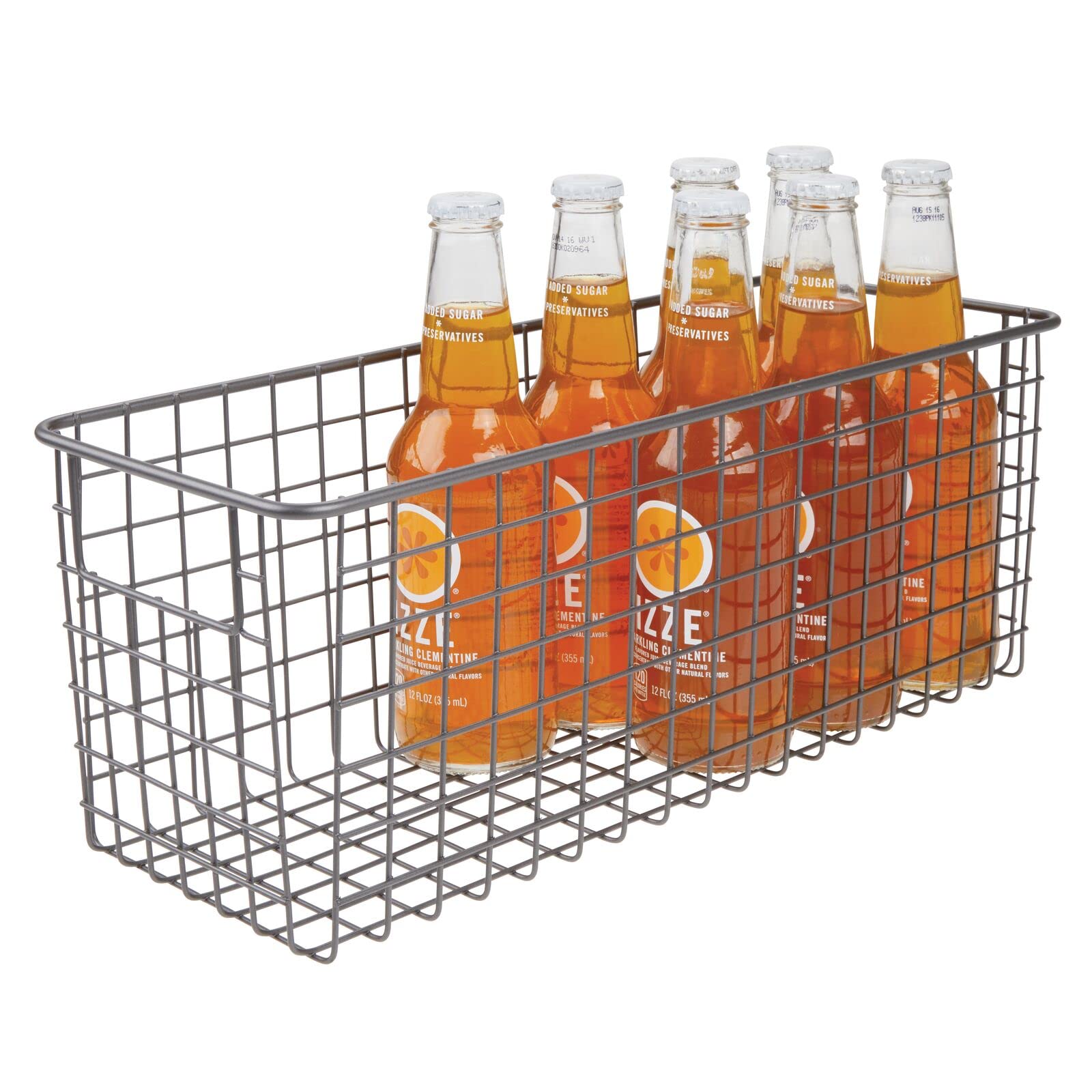 mDesign Farmhouse Decor Metal Wire Food Storage Organizer Bin Basket with Handles for Kitchen Cabinets, Pantry, Bathroom, Laundry Room, Closets, Garage - 16" x 6" x 6" Pack of 1 03722MDK