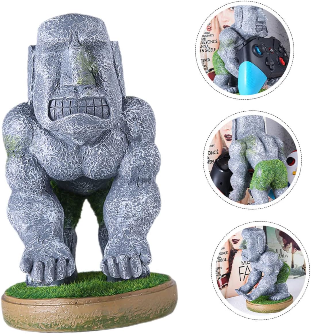 Moai Game Controller Holder Stand Multi-Functional Headphone Rack Resin Decorative Gaming Accessory for Desk Decor Unique Stone Figurine Design