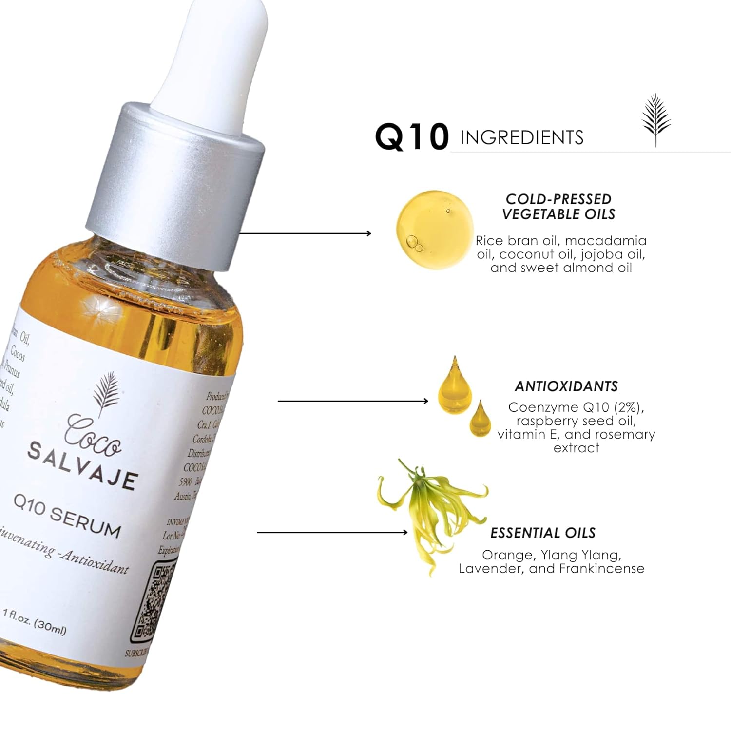 Q10 Facial Serum | Antioxidant Wrinkle-Reducing COQ10 Vitamin E Serum for Brightening and Plumping Skin and Face | Hydrating Skin Care Oil for Women, Men, and Aging Skin | 1oz