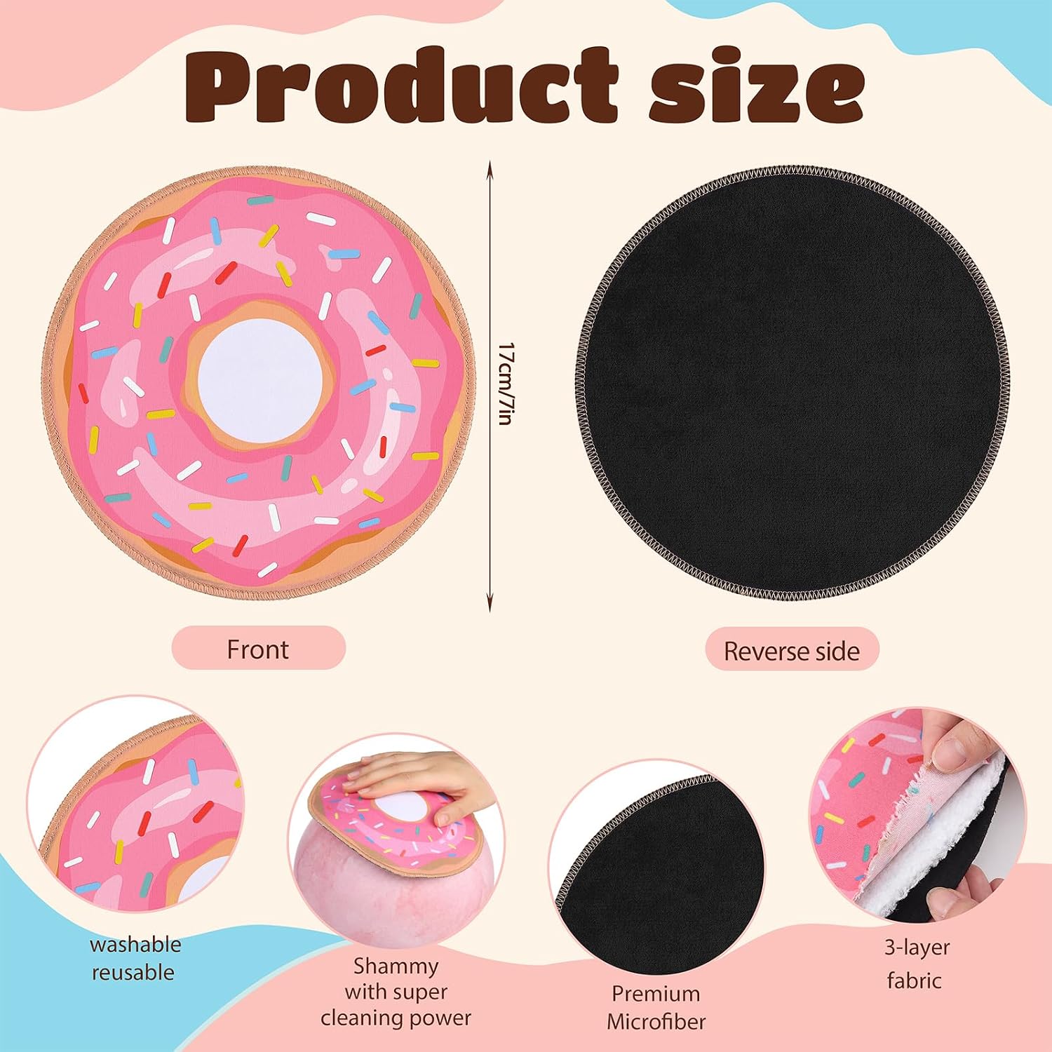 3 Pack Donut Bowling Ball Cleaner Pad 7 Inch Shammy Leather Microfiber Towels with 3-Layer Material Washable Non Slip Bowling Ball Towel for Bowl Balls Hand Wipe