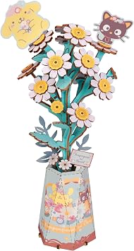Hands Craft Hello Kitty and Friends Pom Pom Pom Pry & Chocolate Cat Chamomile 3D Wooden Flower Puzzle Kit