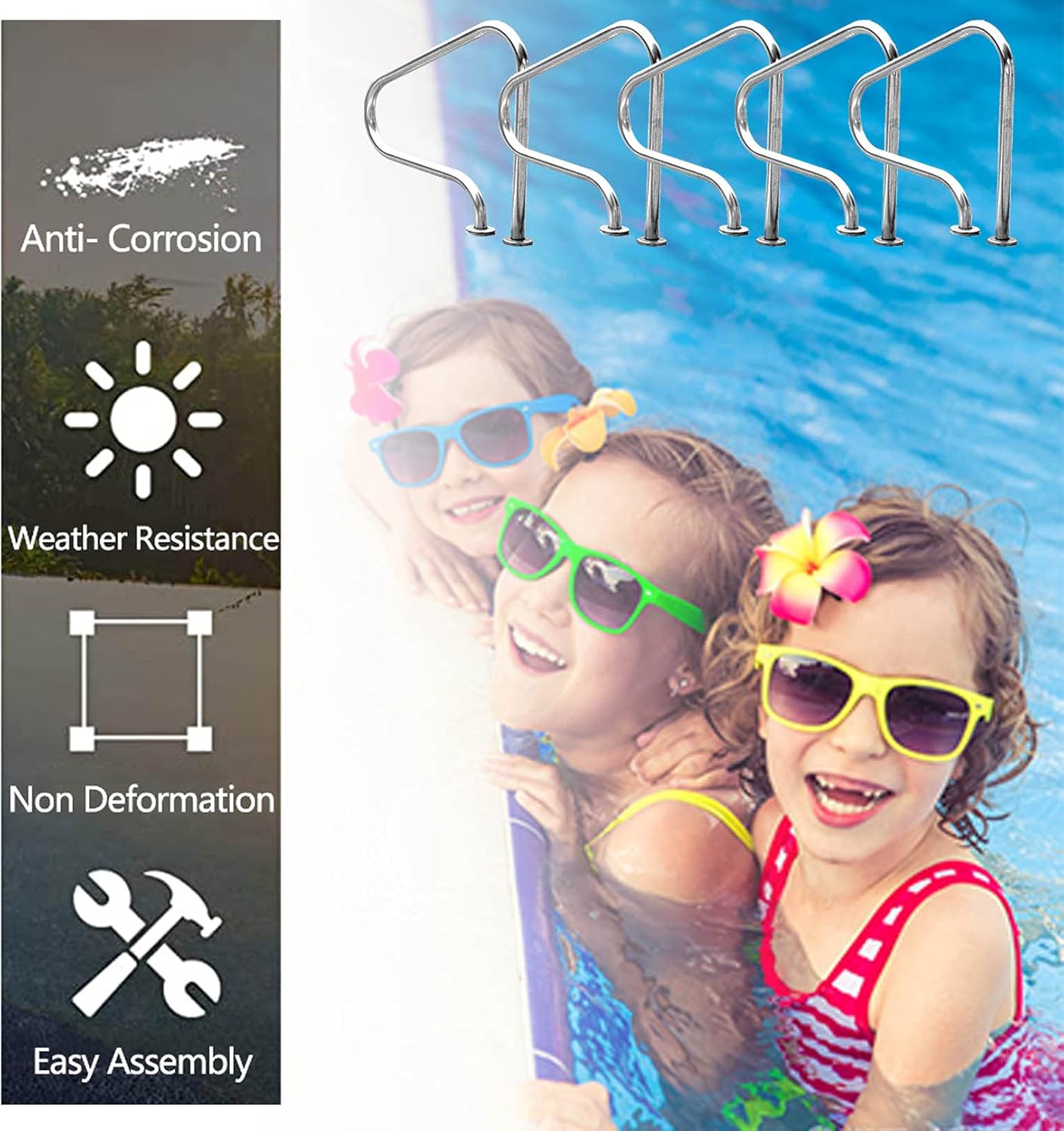 Pool Handrails Pool Handrail Swimming Pool Hand Rail Ladder Step Handrail 304 Stainless Steel Perfect Handle Swimming Pool Stair Rail