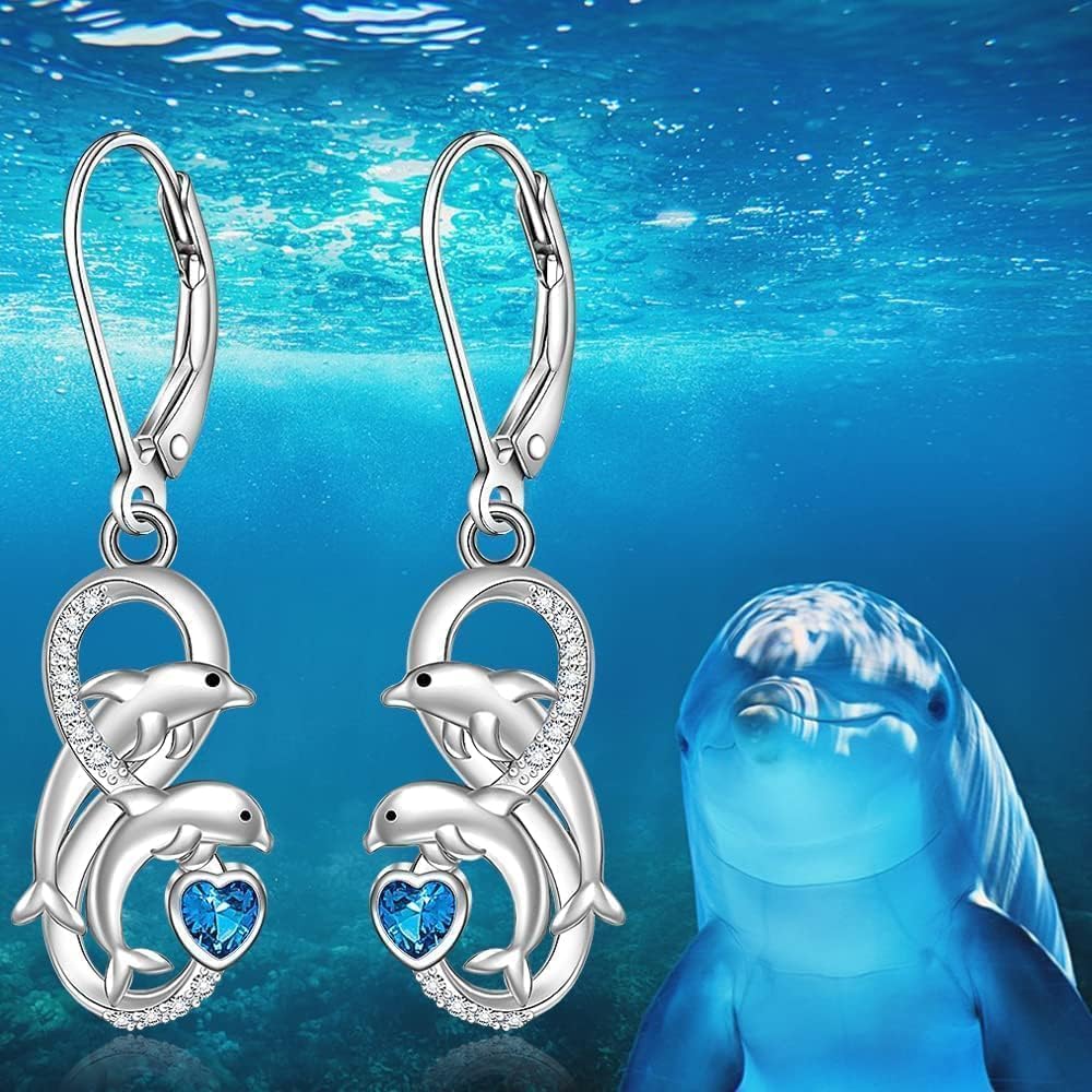Dolphin Earrings for Women Sterling Silver Dolphins Jewelry Gifts Heart of the Ocean Earrings Jewelry Christmas Gifts