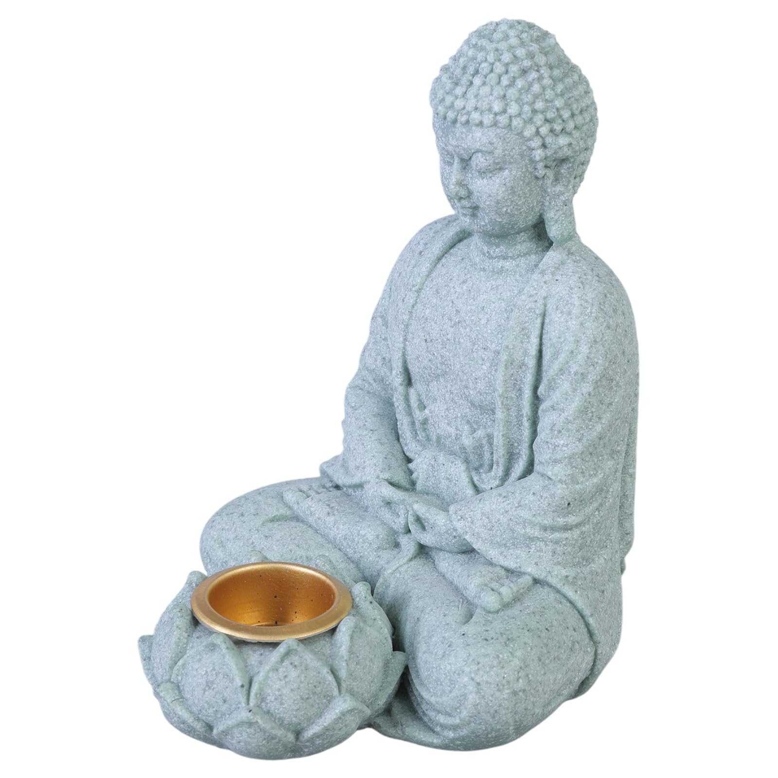 Lerpwige Meditating Buddhas Figurine Stone Sculpture With Tealight Candle Holder Meditation Statue Garden And Indoor Decoration