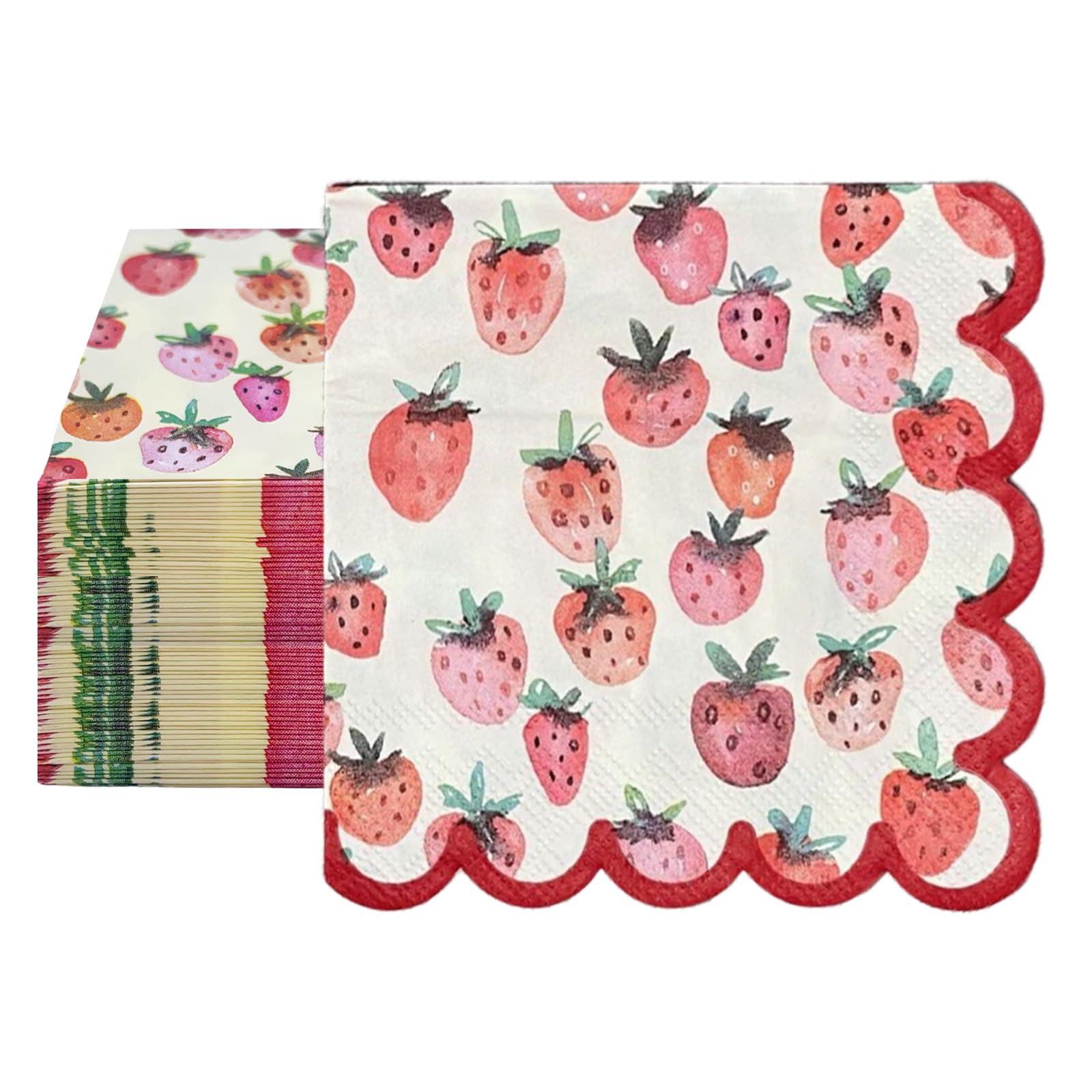 40PCS Pretty Napkins - Red Strawberry Patterned Paper Napkins Disposable Party, Summer & Cocktail Serviettes with Full Page Printing (RED)