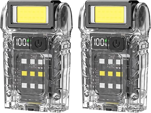Miniatura 8 de 2 piezas de mini linterna táctica LED EDC - Multifuncional linterna al aire libre recargable para trabajo nocturno, correr, acampar, carga USB C luz