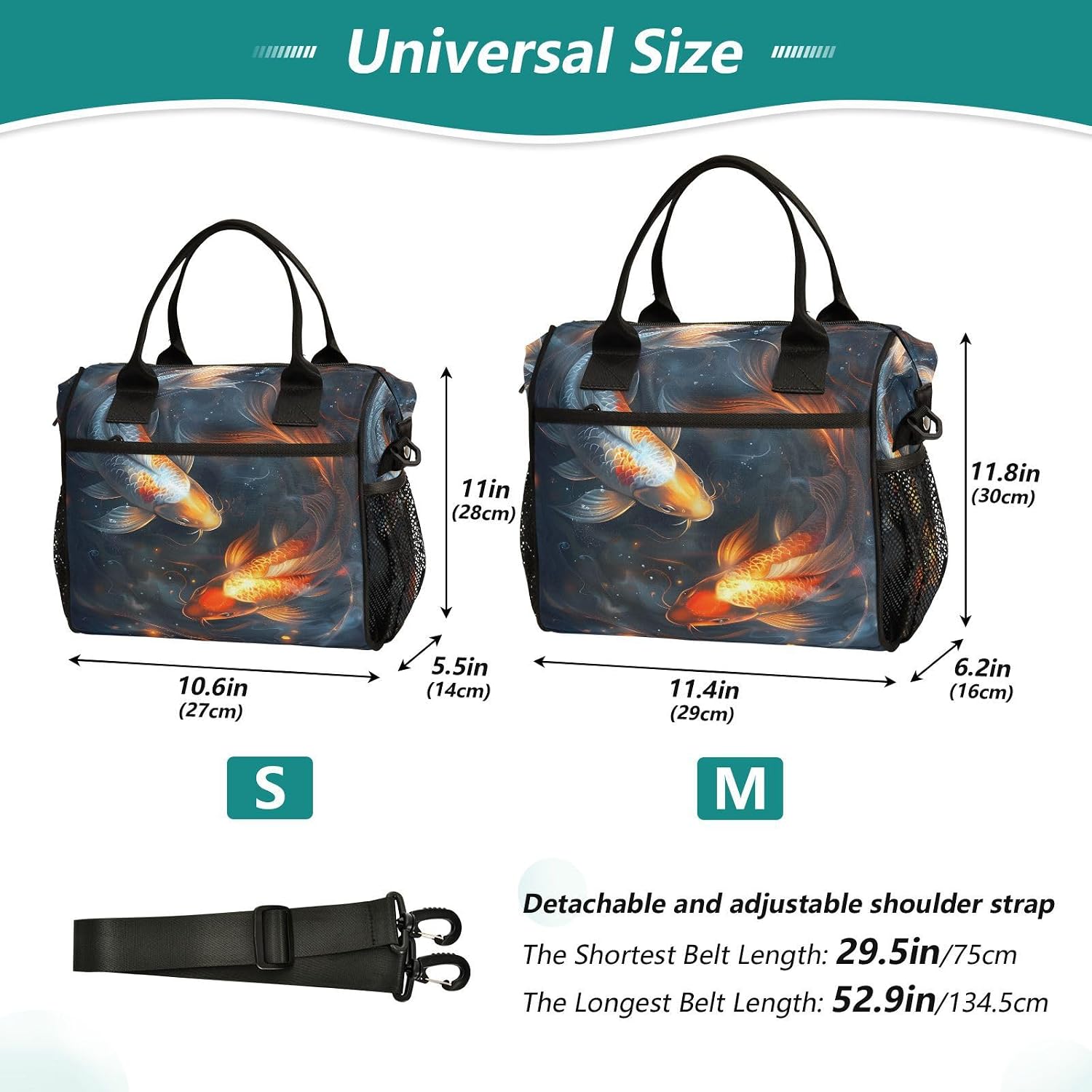 ALAZA Wallpaper for Smart Phone Koi Fish Large Lunch Box for Men Women Adults Insulated Lunch Bag Cooler Bag with Adjustable Shoulder Strap for Work Picnic Travel image 2