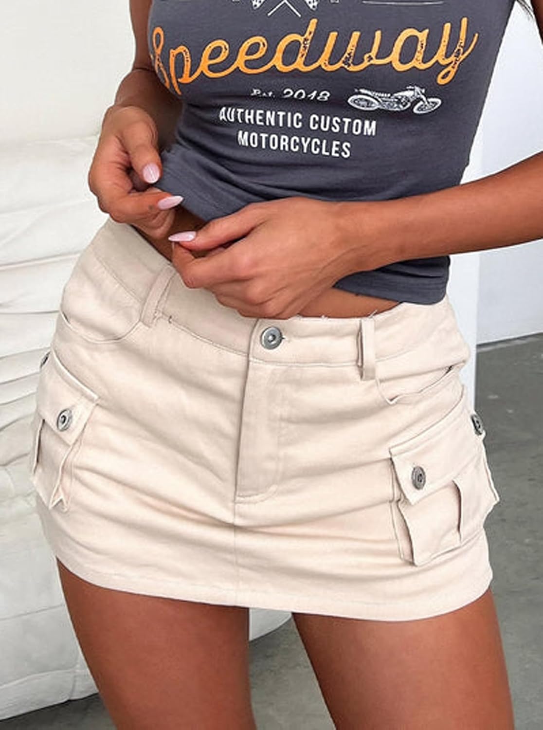 Women's Low Waist Button Bodycon Mini Hiking Cargo Skirt Workout Sport Quick Dry Skirts