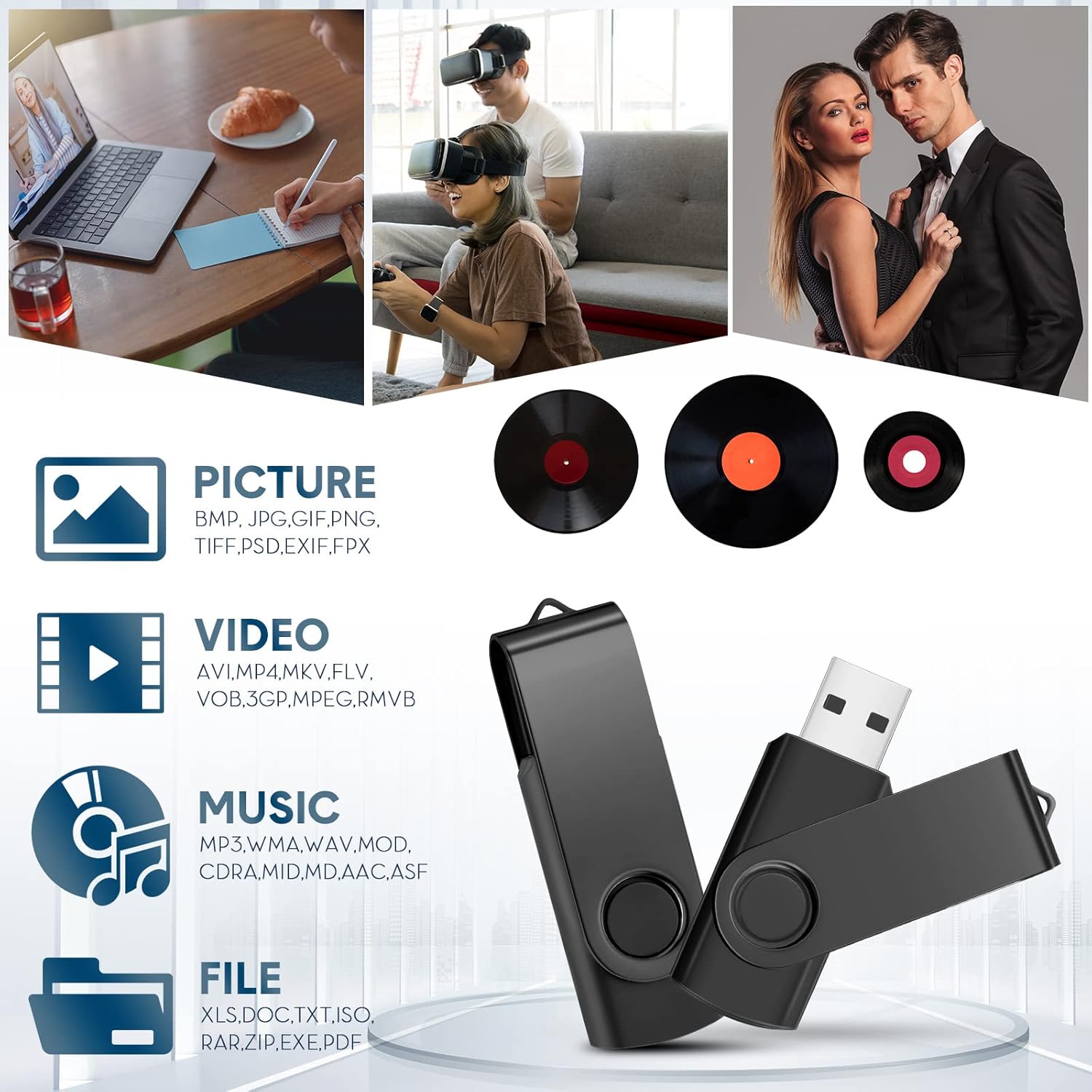 Aoriher 50 Pack USB 2.0 Flash Drives Bulk, Portable USB Thumb Drives with Lanyards, Swivel Flash Drives Thumb Drives for Office School Data Storage (Black, 2GB)