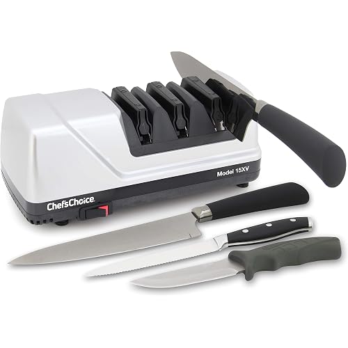 Chef’sChoice 15XV EdgeSelect Professional Electric Knife Sharpener with 100-Percent Diamond Abrasives and Precision Angle Guides for Straight Edge and Serrated Knives, 3-Stage, Gray