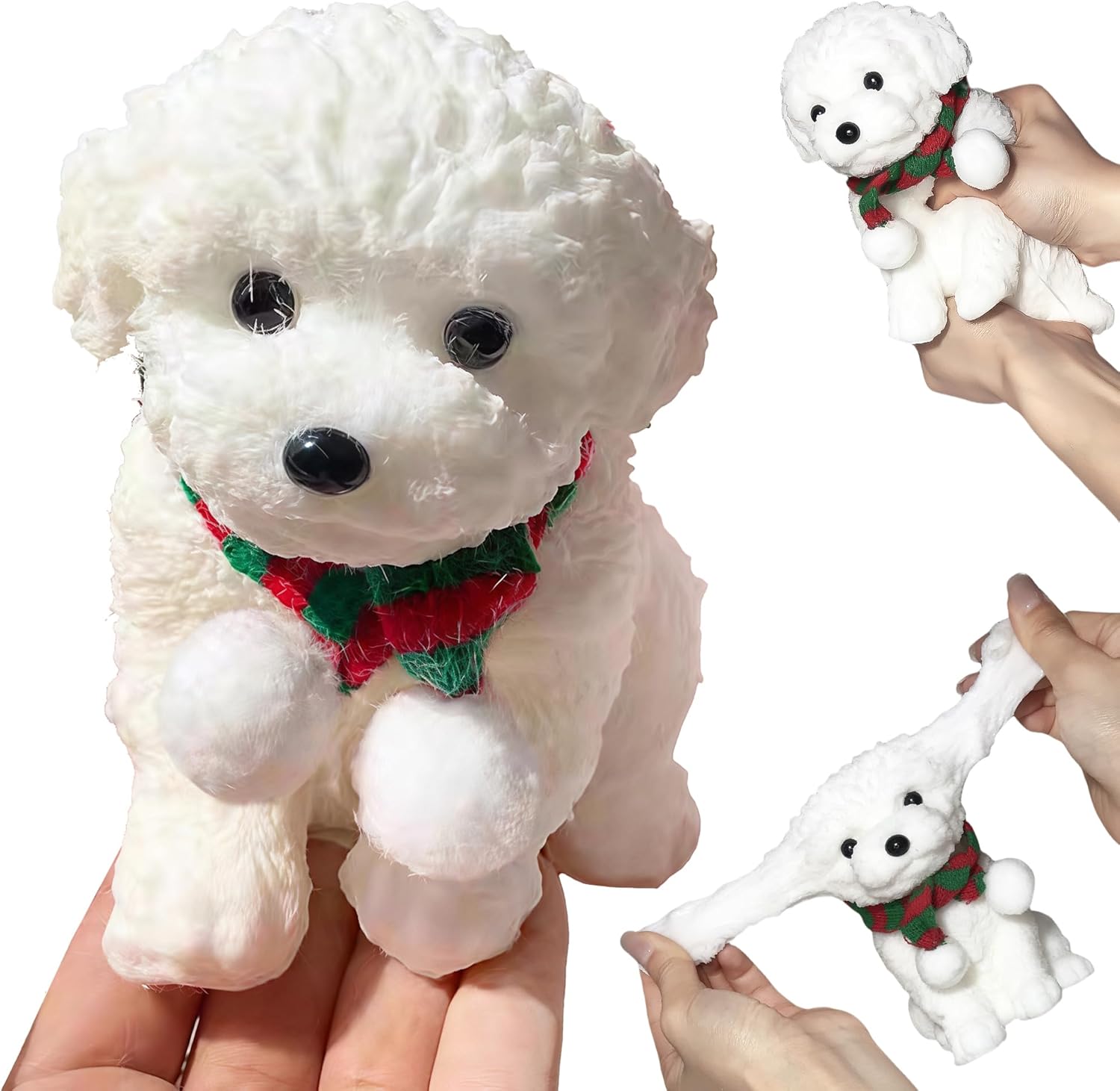 Big Taba Squishy Dog, Handmade Squishy Dog Stress Relief Toy, Sensory Fidget Toys for Kids & Adults, Cute & Soft Teddy Dog Design, Squeeze Toys Gift for Relaxation and Fun (White Teddy Dog)