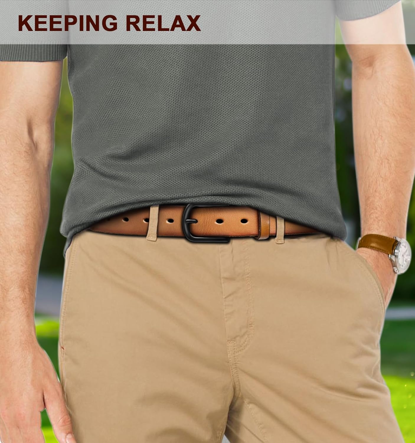 BULLIANT Men Belt Multi Pack,Leather Belt For Gift Men Golf Dress Casual Jean 7Holes 1 3/8" - Image 5