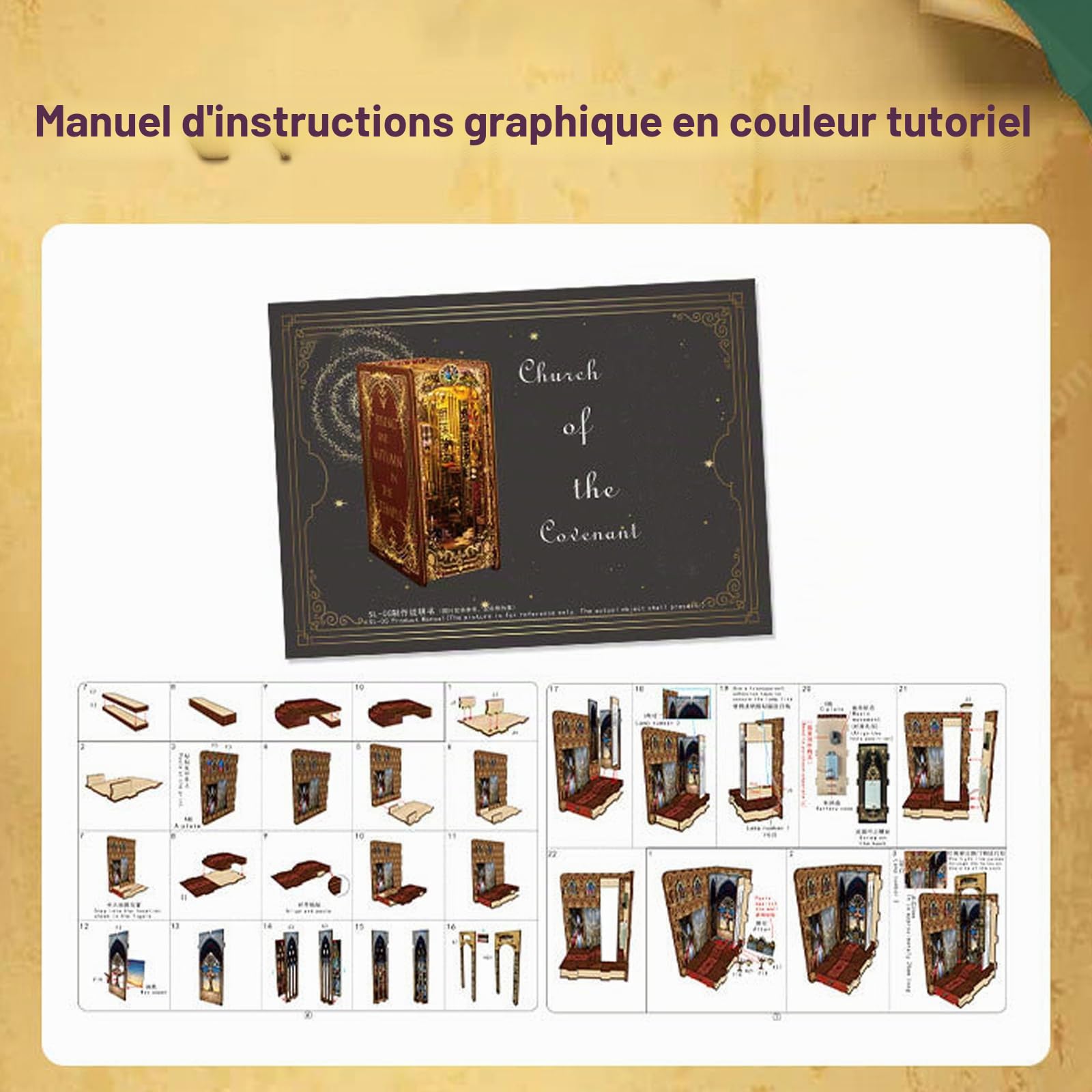 Kit de maison de poupée puzzle 3D en bois à faire soi-même, mini maison de poupée avec capteur de lumière LED, bibliothèque, artisanat décoratif pour Thanksgiving, Colmar Town
